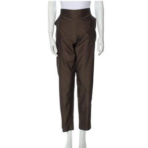 Max Mara Brown Straight Leg Silk Side Zip Pants
